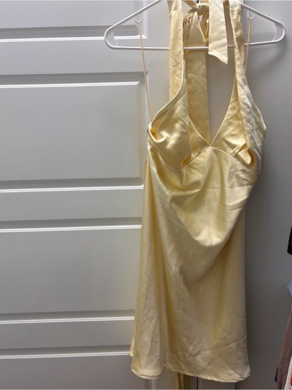 Altar'd State Pale Yellow Satin Halter Mini Dress - Picture 2 of 4